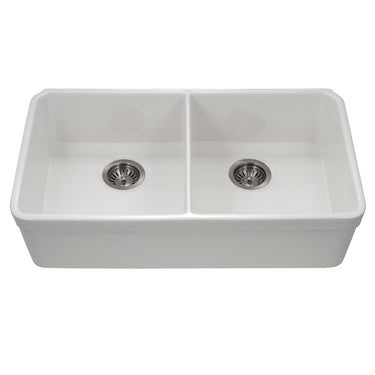Houzer Platus 32 inch White Fireclay Undermount 50/50 Double Bowl Kitchen Sink